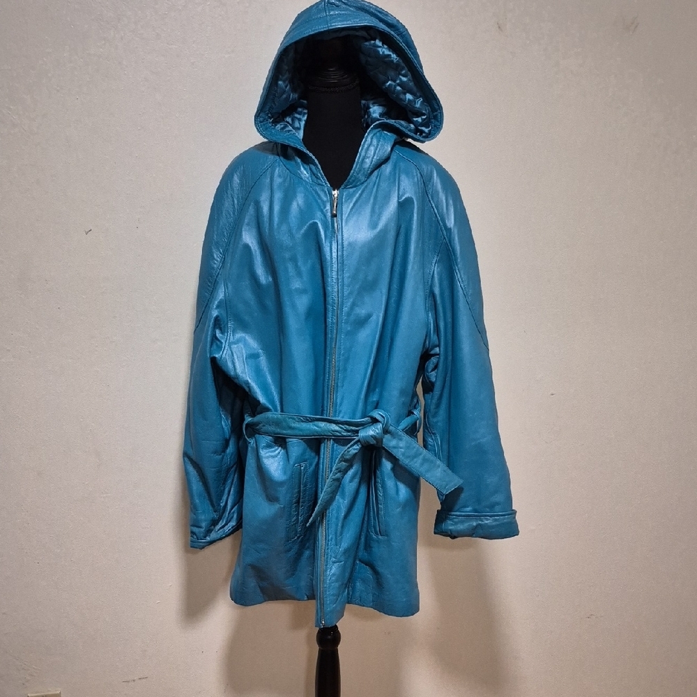 Wilsons Limited Edition Turquiose Leather Hoodie Jacket Sz XXL